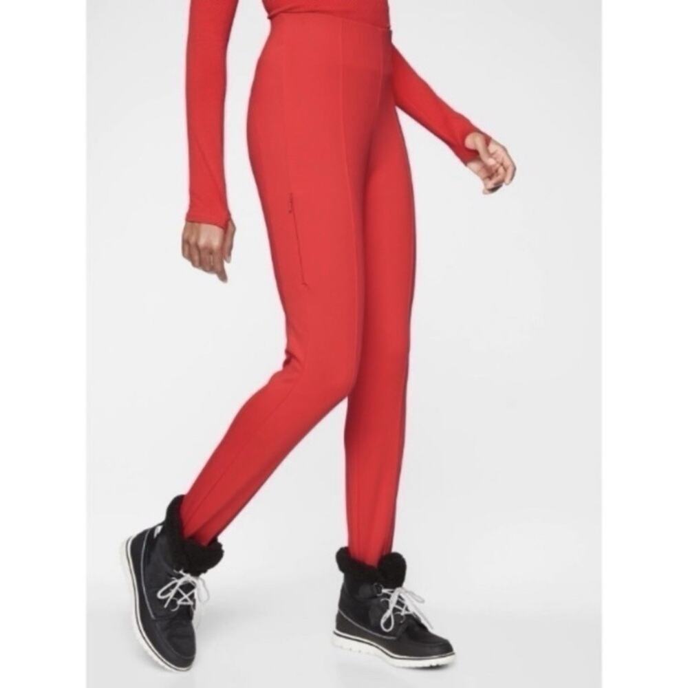 Athleta Butte Peak Softshell Fleece Lined Stirrup Ski Pants Red Size 4 NWT $148